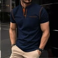 thumbnail image 2 of fheaev summer tank tops for men Men's Patchwork Button-Up Short Sleeve Stand Collar Top Stand Collar Top/Shirt, 2 of 6