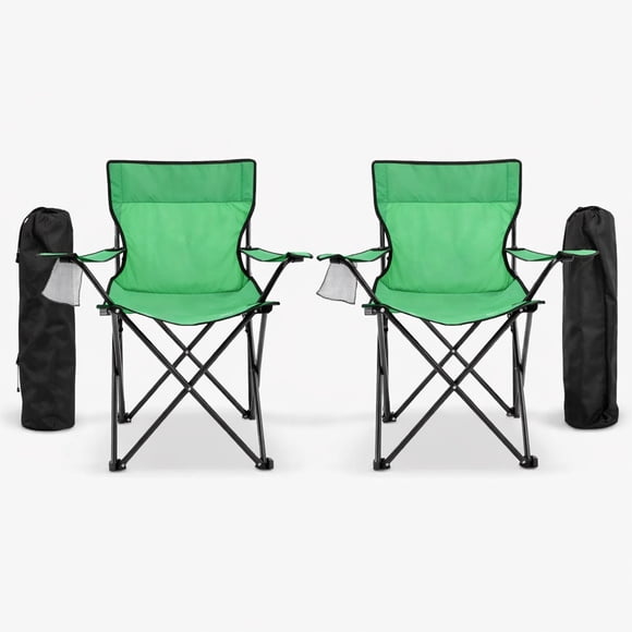 Sillas Plegables para Camping Pesca Playa y Exteriores de Lona Impermebale con Porta Vaso Ligera Sillas para Exterior Ergonomica con Estructura de Acero y Funda Transportadora Set de 2 Sillas (Verde)