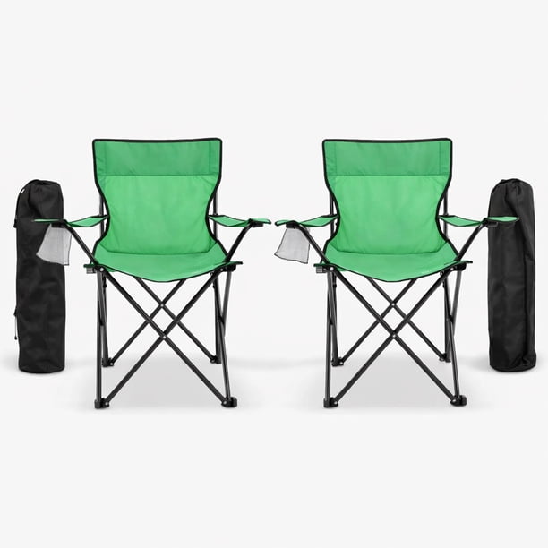 Sillas Plegables para Camping Pesca Playa y Exteriores de Lona Impermebale con Porta Vaso Ligera Sillas para Exterior Ergonomica con Estructura de Acero y Funda Transportadora Set de 2 Sillas (Verde)