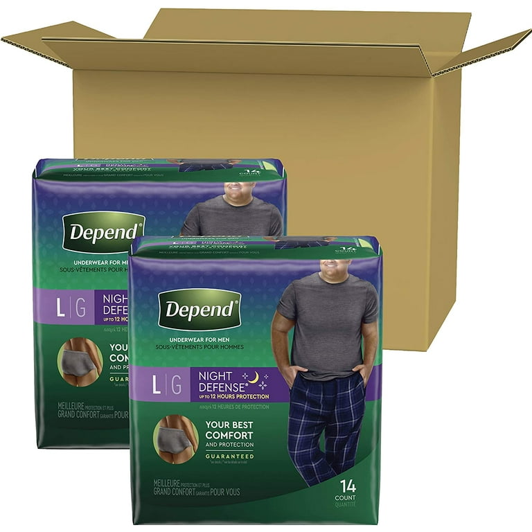 Depend Night Defense Incontinence Underwear for Men, Overnight, Disposable,  Large, 28 Count (2 Packs of 14) (Packaging May Vary) 