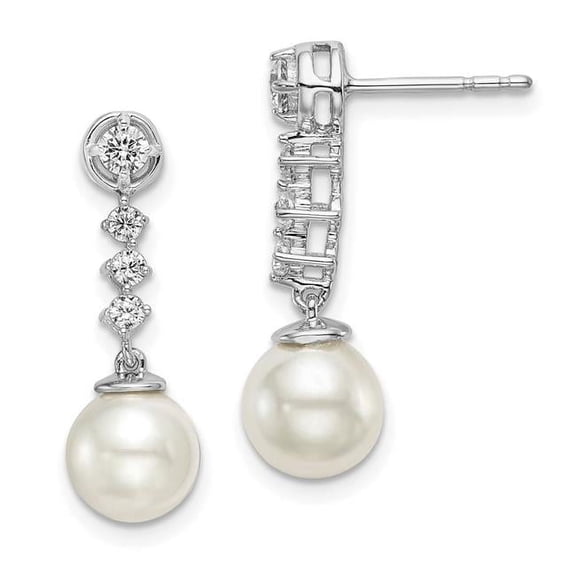 Finest Gold 14K White Gold Freshwater Cultured Pearl & Diamond Post Earrings