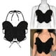 thumbnail image 3 of Top corto para mujer, ropa de calle para niñas, correa de espagueti sin espalda con cuello Halter y mariposa para fiesta, festival de música e Negro BLESIY Blusas de mujer, 3 of 8