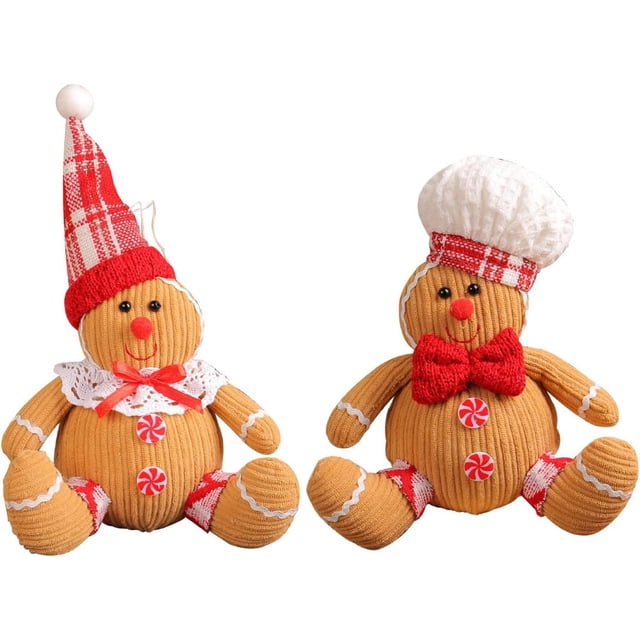 Muñecos de peluche de hombrecito de jengibre navideño, lindas y suaves figuras de hombrecito de jengibre para niño y niña con gorro de chef, adornos navideños colgantes para puerta, ventana, mesa, árb