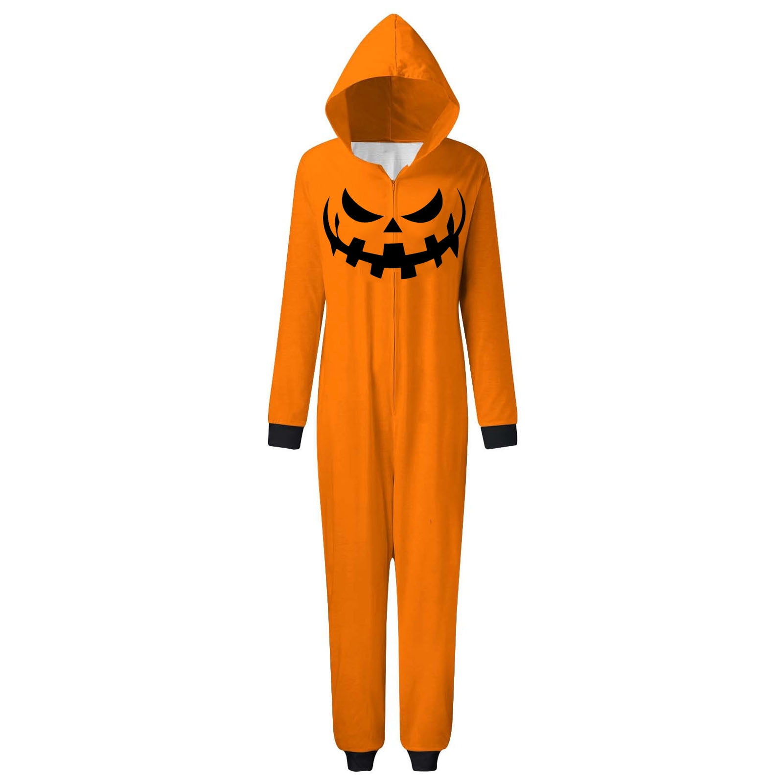 FEIFLY Halloween Printed Hooded Zipper Home Jumpsuit Pumpkin Onesie Family Matching Romper Holiday Loungewear For Women