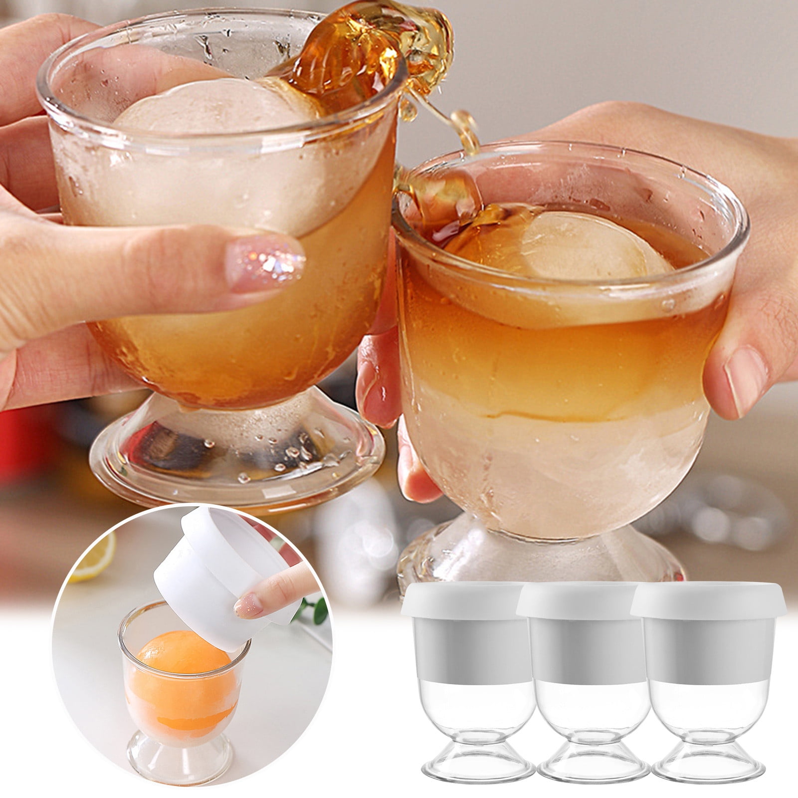 Tepsmf Spherical Ice Moulds, Ice Ball Whisky Dispensers With Lids And