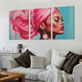 thumbnail image 2 of Nawypu  of Headwrap African American Woman Canvas Wall Art Print Sexy Girl Teal Blue and Pink Colorful Paint Black African Art Vanity Room Living Room Bedroom 12''x16''X3 Panels, 2 of 4
