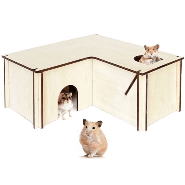 Laberinto de casa de troncos para hámster Escondite de varias habitaciones y túnel de exploración Laberinto de madera para ratas con tapa de madera extraíble Actividad para mascotas Juguete deportivo Gerbo sirio Lemming Gnomo 1 pieza JM
