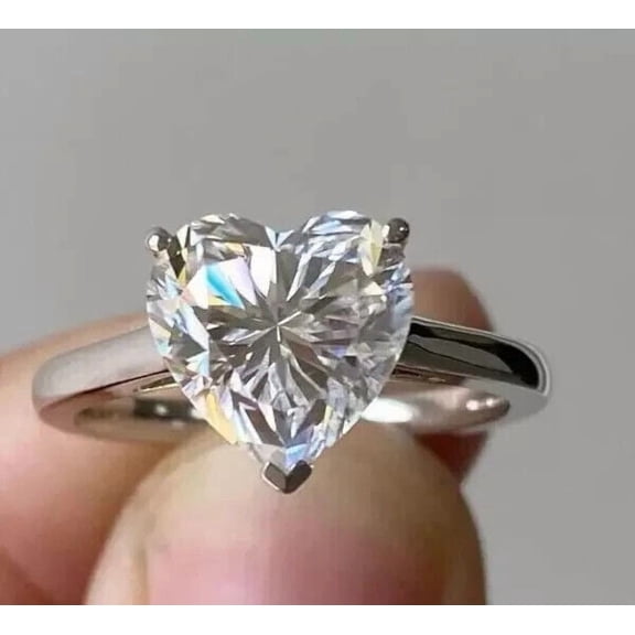 2Ct Lab Created Diamond Heart Cut Solitaire Engagement Ring 14K White Gold Plated