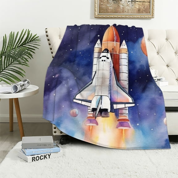 Pratyus Space Shuttle Stars Planets Flannel Cozy Throw Blanket for Bedroom Living Rooms Sofa Couch All Seasons Exquisite Gifts 40x50in