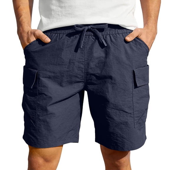Besolor Plus Size Workout Shorts for Men Elastic Waisted Drawstring Wide Leg Lightweight Casual Running Hiking Shorts with Pocket(X-Large,Navy)