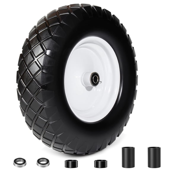 Leumius 4.80/4.00-8 Flat-Free Solid Wheelbarrow Tire and Wheel, 16" Solid Tire with 5/8" & 3/4" Bearings, 3" Hub for Hand Truck Garden Cart Trailer Trolley Wagon
