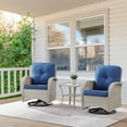 thumbnail image 2 of PARKWELL 3 Pieces Outdoor Swivel Gliders Rocker Set,High Back Wicker Patio Chairs with Side Table,Light Gray Rattan Deep Seating Furniture with Non-Slip Navy Cushion for Porch Deck Backyard, 2 of 9
