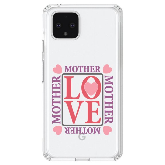 DistinctInk Clear Shockproof Hybrid Case for Google Pixel 4 (6.1" Screen) - TPU Bumper Acrylic Back Tempered Glass Screen Protector - Love Mother Hearts Pink Purple