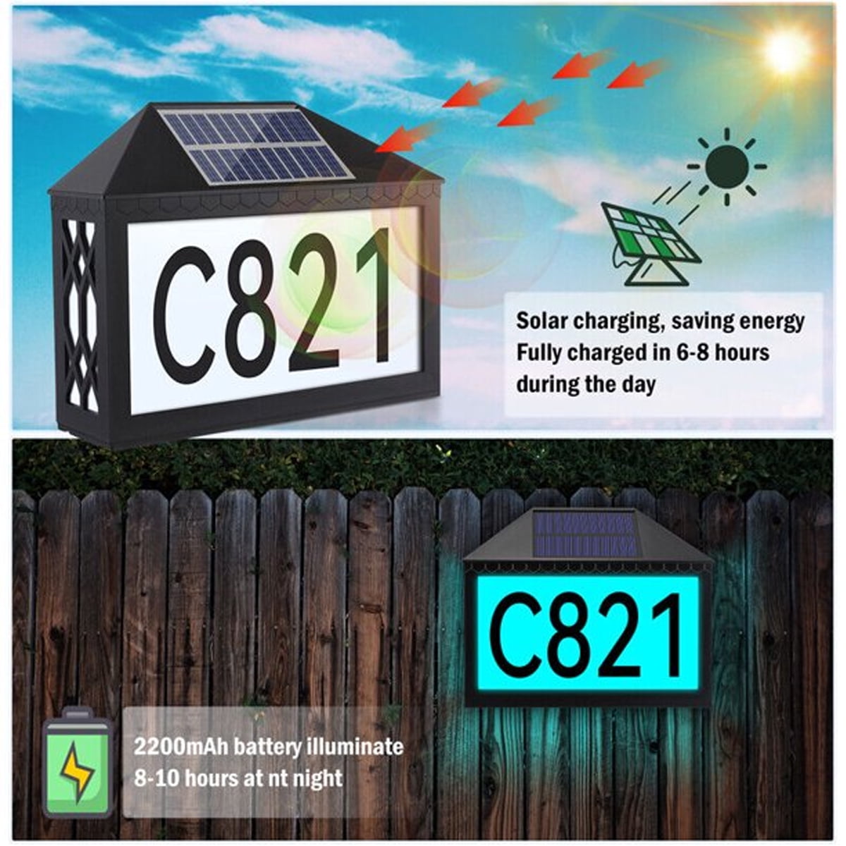 House Numbers Solar Powered Address Sign Light with Remote Control for Outside Home Street Garden Driveway Yard, LED Waterproof Illuminated Address Plaques 7 Color RGB Solar House Number Lamp