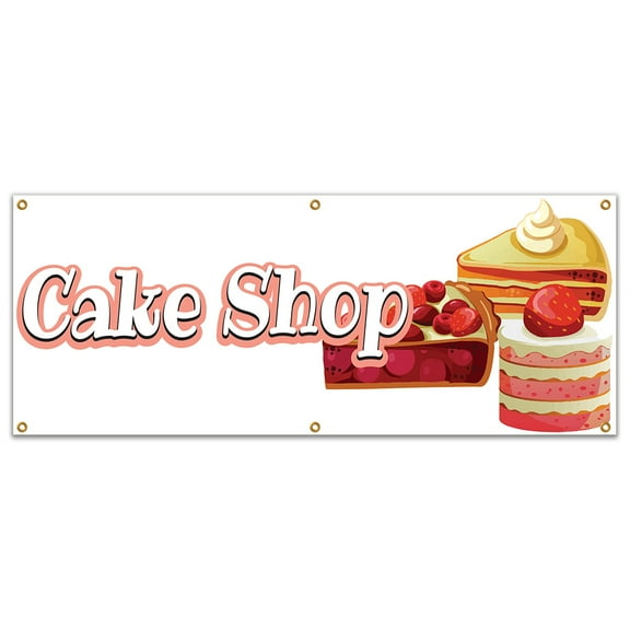SignMission B-72 Cake Shop19 72 in. Concession Stand Food Truck Single Sided Banner - Cake Shop