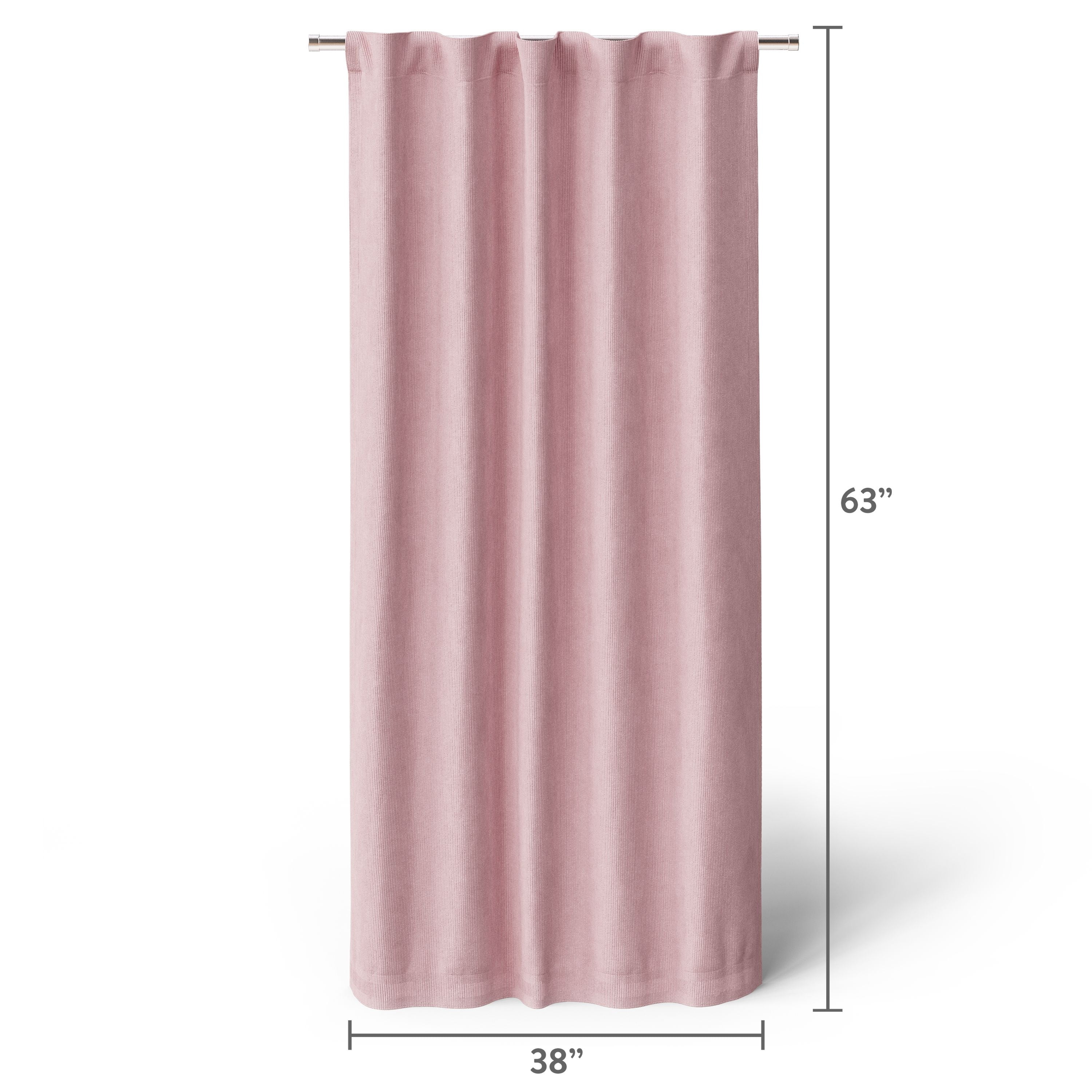 Mainstays Kids Soft Pink Solid Ribbed Corduroy Blackout Rod Pocket with Back Tabs Single Curtain Panel, Set of 1, 38" W x 63" L