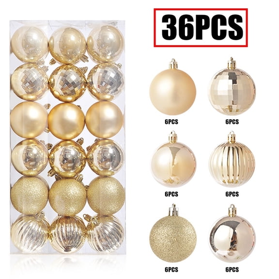 Bxaolu Christmas Ball Ornaments for Christmas Decorations - 36 pcs Xmas Tree Ornaments with Hanging Loop for Holiday & Party Decorations (6 Styles-3cm)