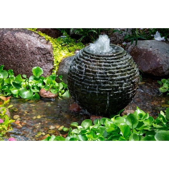 Stacked Slate Sphere Water Fountain for Yard, Landscape, and Garden, Small |