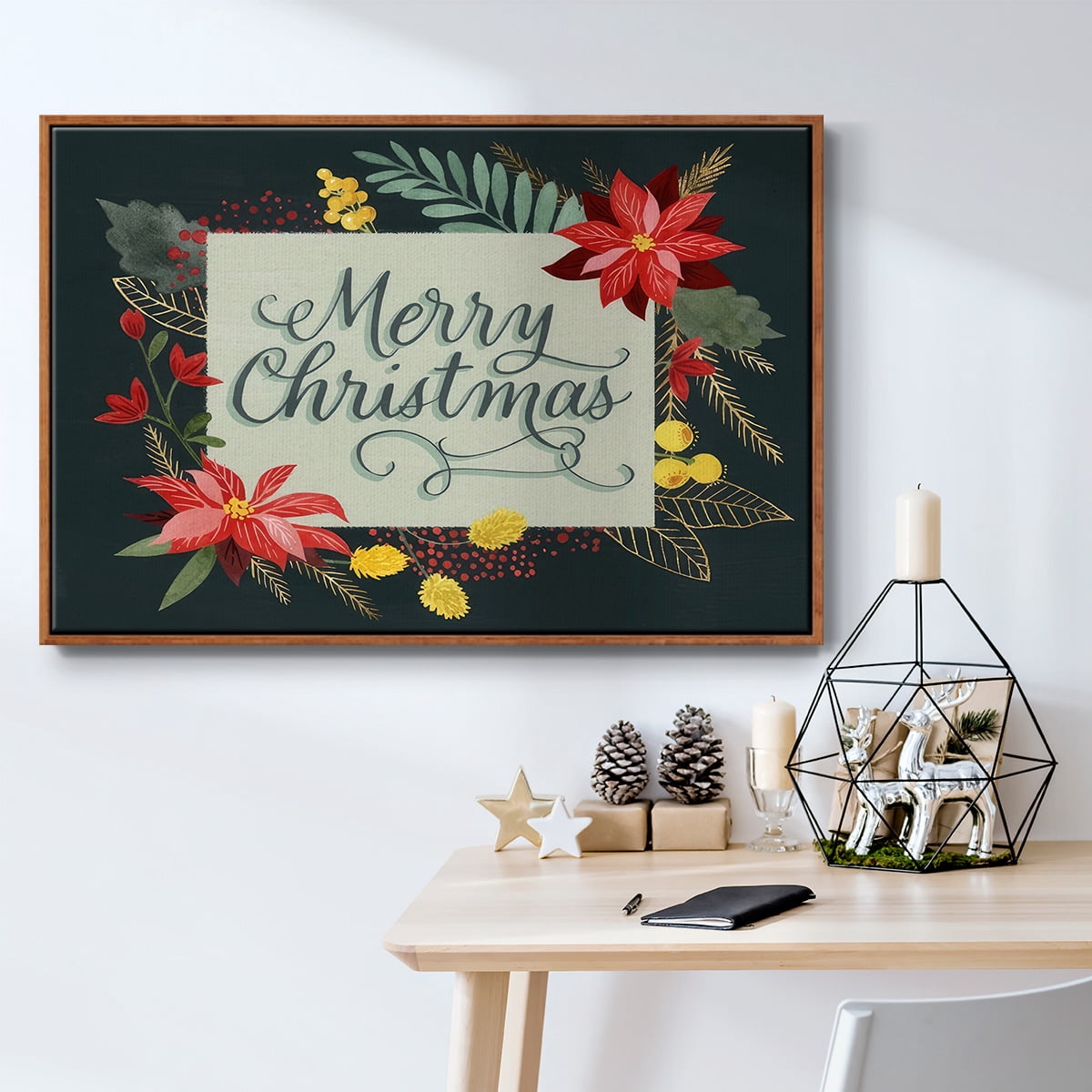 Bright Christmas Night I - Framed Gallery Wrapped Holiday Canvas - 17 x 25 - Rosewood Frame