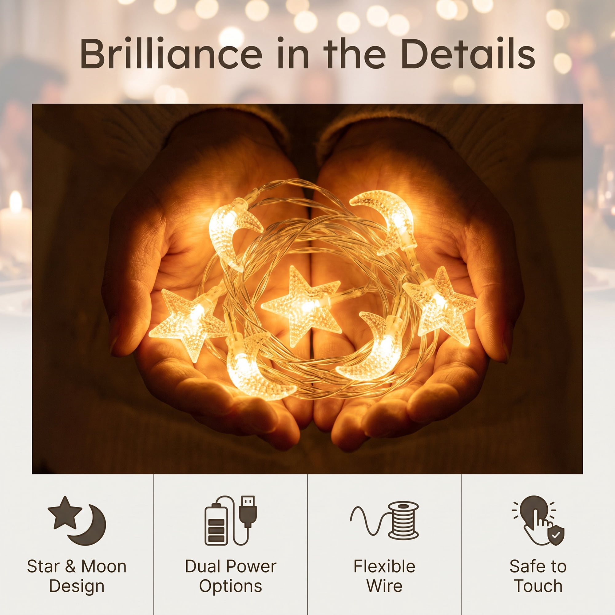 Unique Bargains Star and Moon Fairy Lights with Flexible Wire 6.6 ft Battery Operated