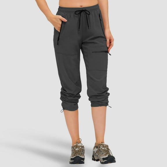 Womens Hiking Pants Tall Inseam Cargo Hiking Pants Elastic Waist Lightweight Outdoor Water Long Pants 4 Zipper Pockets Pants Pants Women Casual Figure Flattering Womens Business Casual Pants plus