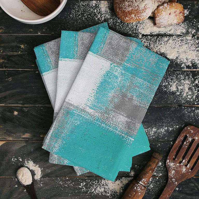 Kitchen Towels Abstract Paint Art Graffiti Lattice Tea Towel Microfiber  Absorbent Washable Teal Turquoise White Gray Soft Hand Dish Towel Cleaning