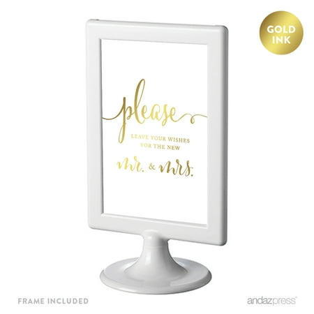 Leave Your Wishes For New Mr. & Mrs. Framed Metallic Gold Wedding Party