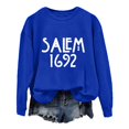 thumbnail image 1 of YVNAURA Women's Spooky Season Salem 1692 Witch Sweatshirt They Missed One Funny Graphic Pullover Crewneck Long Sleeve Sarcastic Halloween Tee Casual Fall Top 1 Pack, Blue,L, 1 of 3