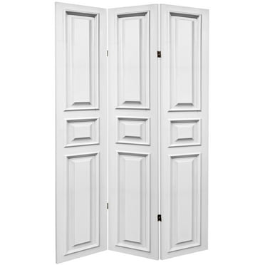 Oriental Furniture 6 ft. Tall White Door Panel Canvas Room Divider - 3 Panel