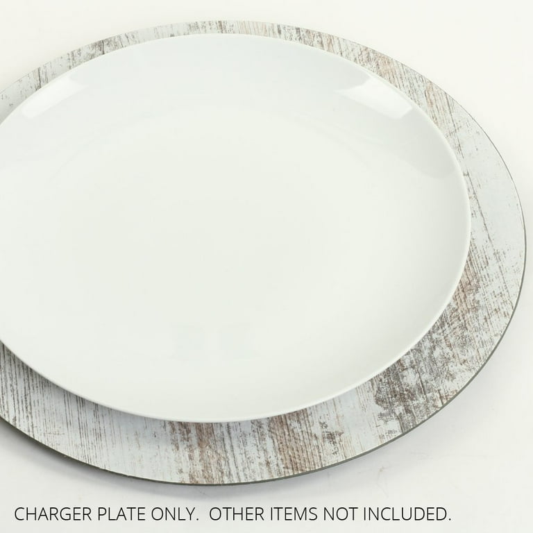 Koyal Wholesale Shabby White Faux Wood Charger Plates, 4-Pack