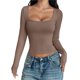 thumbnail image 1 of Camisas de Larga para Mujer, Tops Cortos, Cuello Cuadrado, Camisetas Básicas para Salir, Ropa de Invierno Y2K 2025 Color Café S, 1 of 7