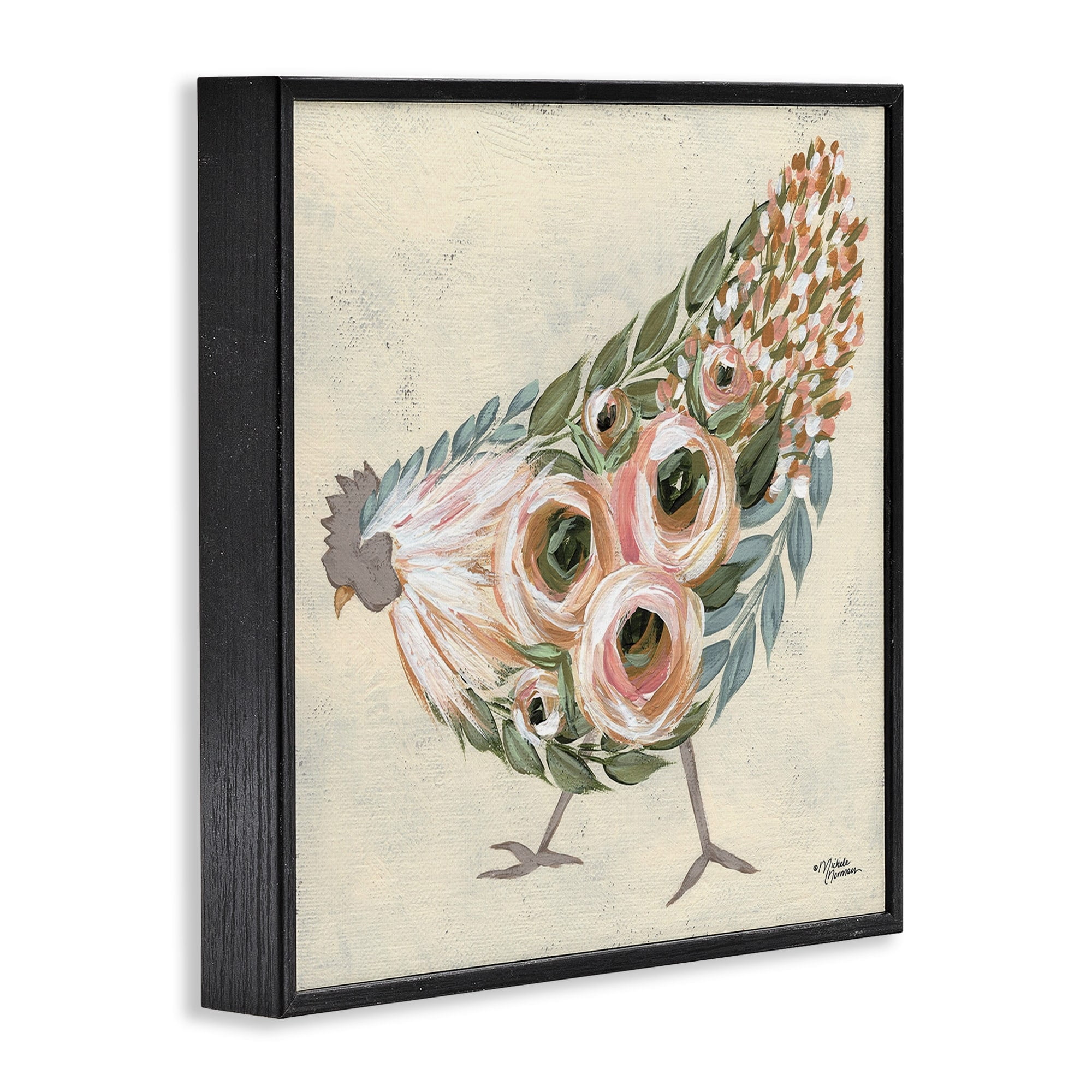 Industries Farm Chicken Pink Floral Body 12 in x 12 in Framed Painting Art Prints, by Stupell Home Décor