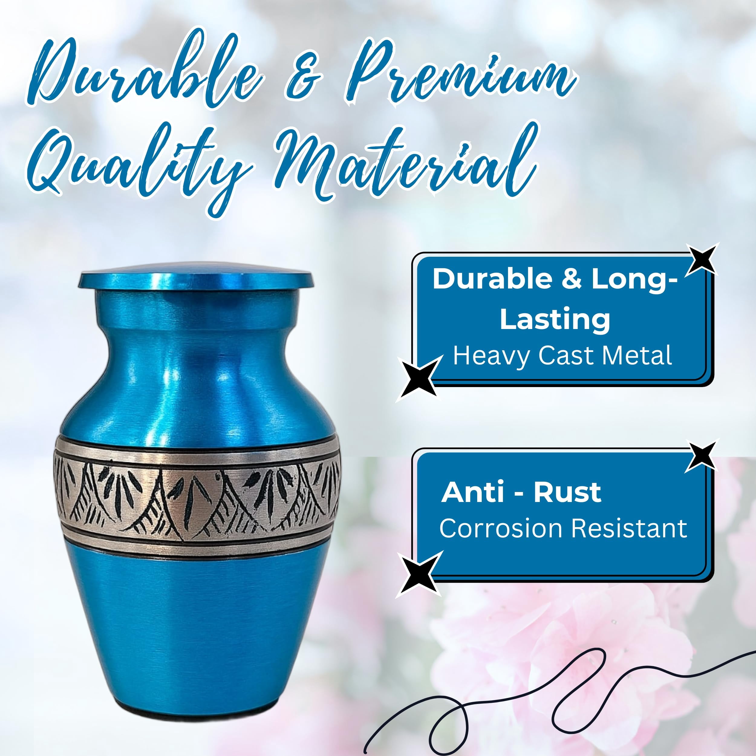 Nova Niche Small Violet Blue Aluminium Cremation Urns for Human Ashes – Mini Memorial Keepsake Set of 4 with Velvet Case