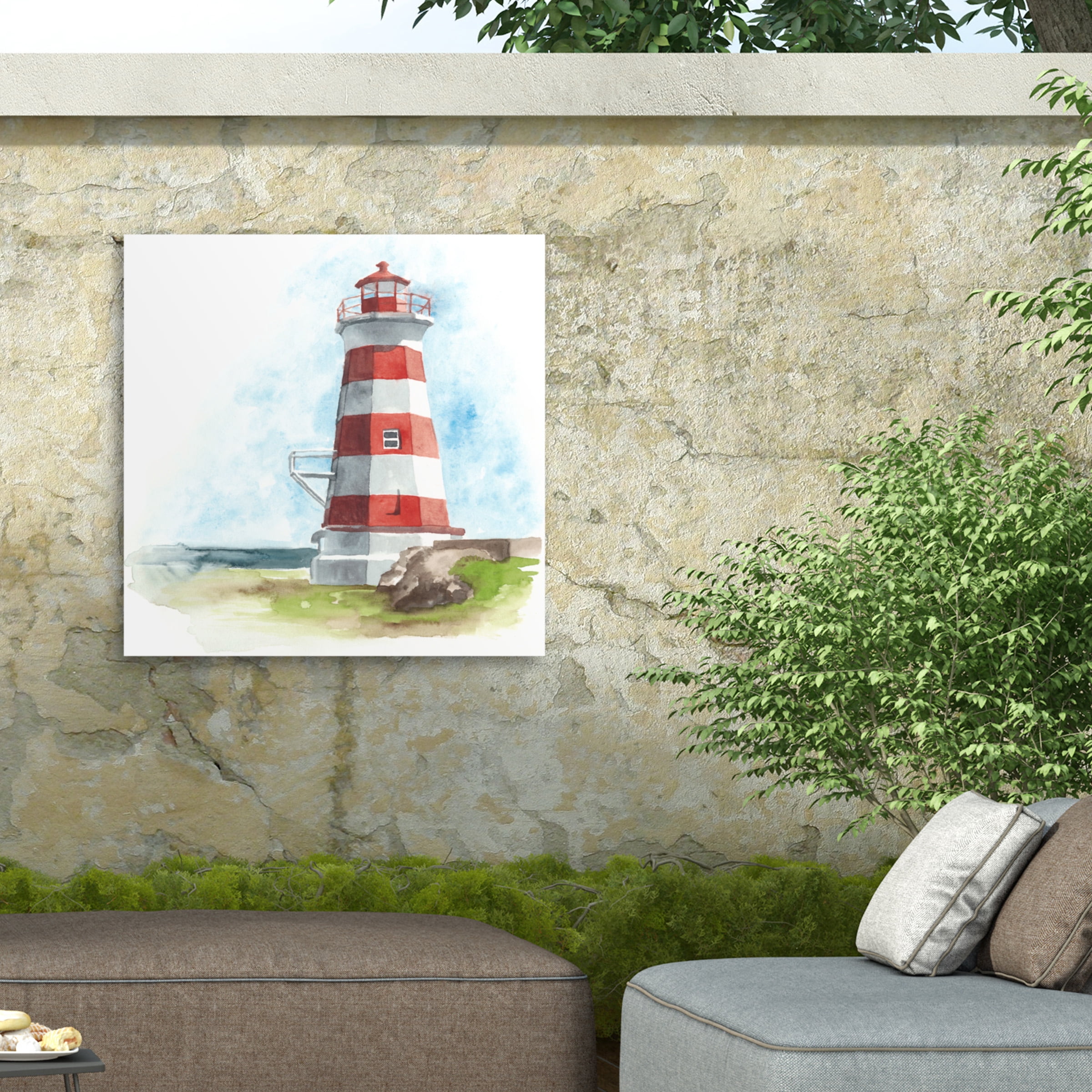 Naomi Mccavitt 'Watercolor Lighthouse I' Outdoor Canvas 24x24