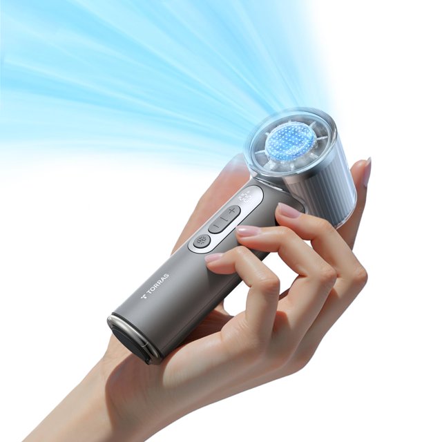 TORRAS COOLiFY iva Handheld Fan with Ice Cooler, 0-100 Adjustable Speed, Super Mini Powerful Portable Fan 5000mAh Rechargeable, Hand Fans for Travel Essen