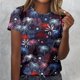 thumbnail image 1 of Fiudx Ofertas y Liquidaciones Camisa Superior Informal de Manga Corta con Cuello Redondo y Estampado Informal y Moderno para Mujer, 1 of 4