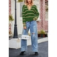 thumbnail image 3 of Split V Neck Classic Striped Pattern Collared Sweater for Women Green Large, 3 of 4