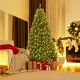 thumbnail image 1 of Gymax 7FT Pre-Lit Christmas Tree Hinged Artificial Tree w/ Metal Stand LED Lights, 1 of 10