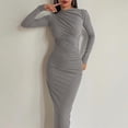 thumbnail image 5 of Blczomt Long Sleeve Womens Holiday Dress Gray Sexy Slim Bodycon Sheath Crewneck Elegant Dresses, 5 of 6