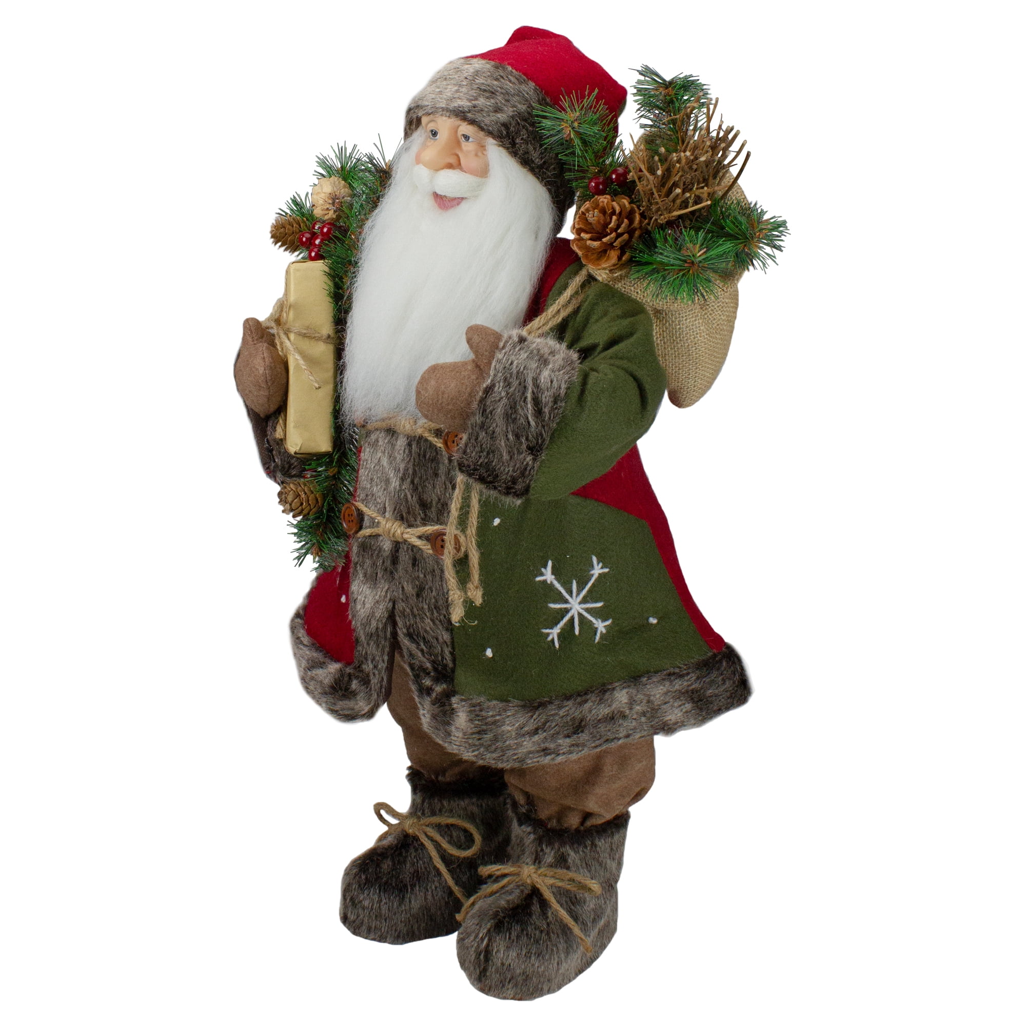 24" Country Rustic Standing Santa Claus Christmas Figure with Knitted Snowflake Jacket