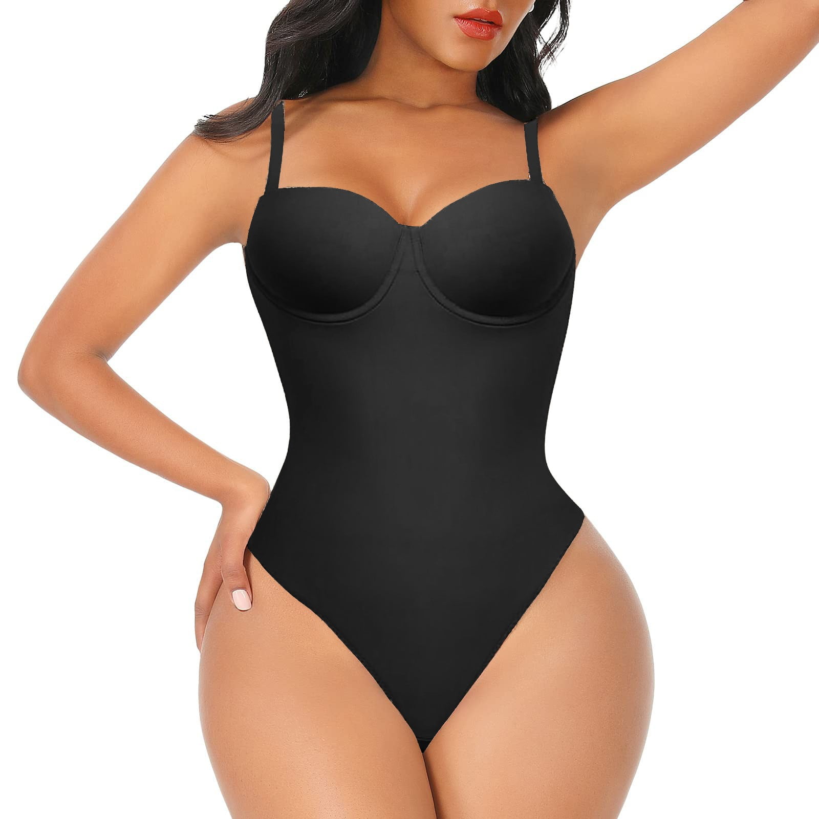 Aayomet Plus Size Shapewear Halft Back Body Shaper Bra Bodysuits Seamless  Thong Lace Women's Deep V Neck Clear Strap for Parties,Black XXL