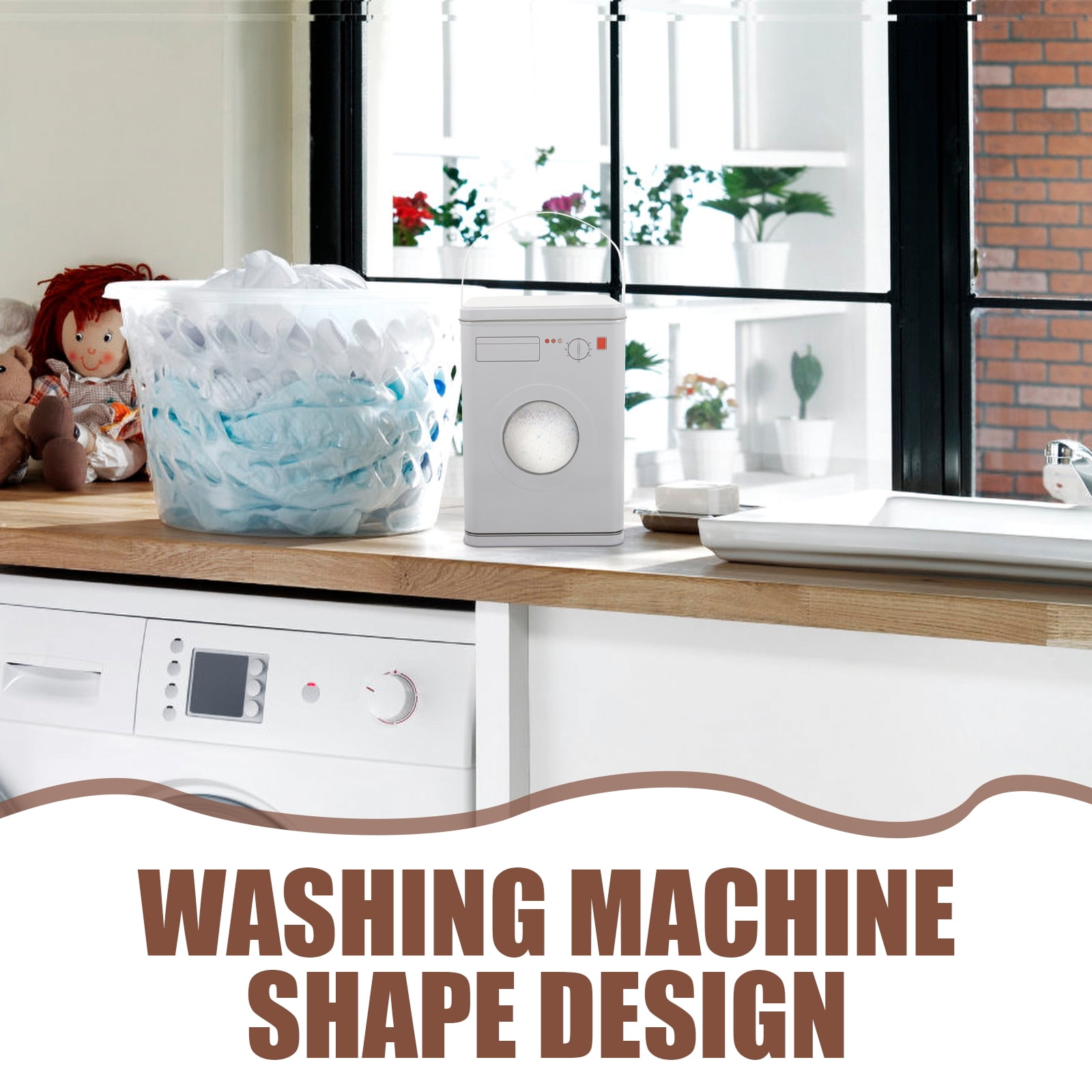Large Capacity Laundry Detergent Powder Container, Washing Machine Shaped Metal Storage Box for and Cleaning Supplies