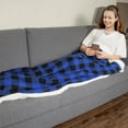 thumbnail image 6 of Catalonia Buffalo Plaid Sherpa Throw Blanket, Super Soft Reversible Fleece Blanket for Cabin Bed or Couch, Blue Plaid, 50"" x 60""., 6 of 7