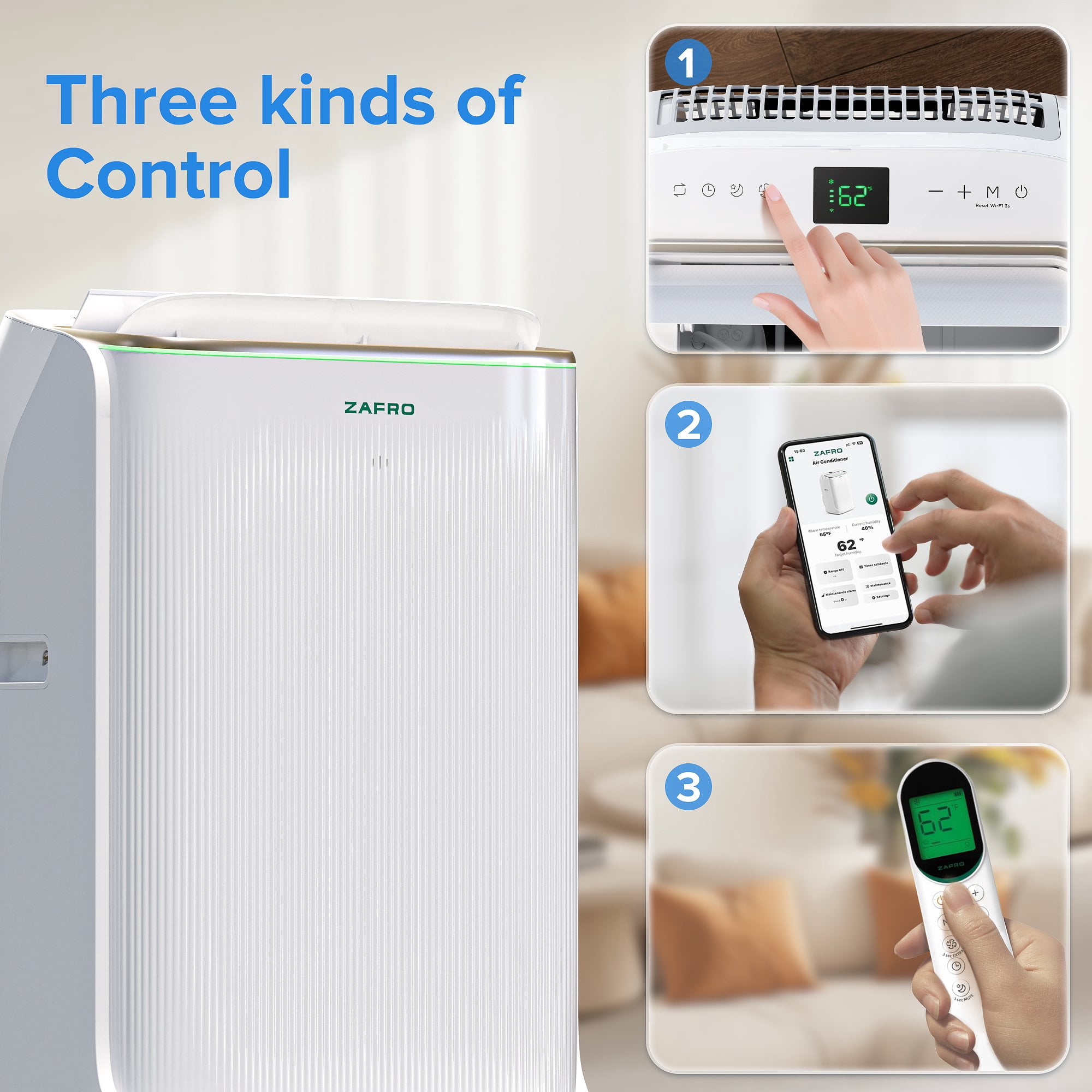 Zafro 16,000 BTU (12,000 BTU SACC) portable air conditioner with Remove Conrol & Wifi ,42dB ultra-quiet Cools up to 600 sq.ft