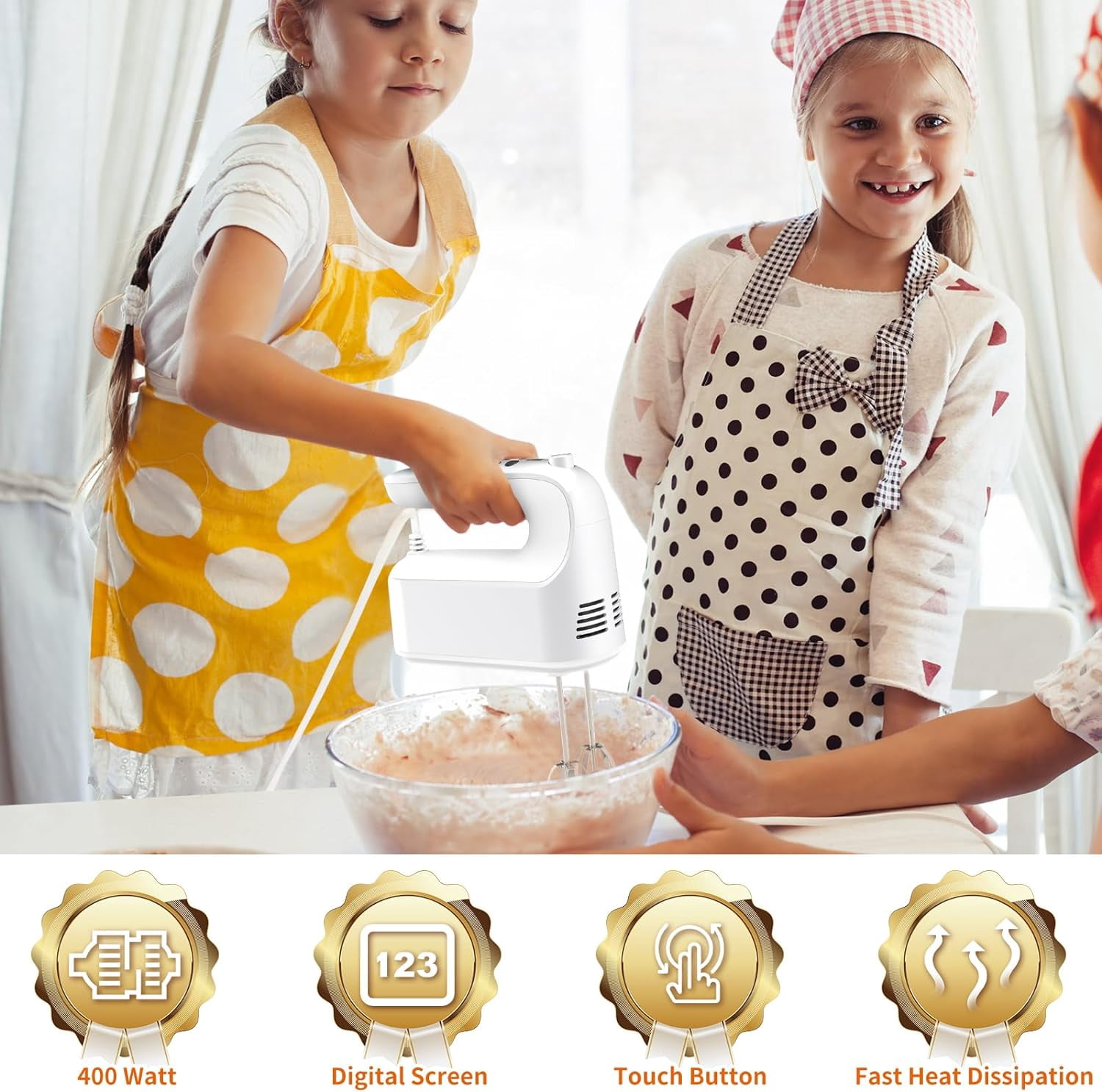 Electric Hand Mixer with Digital Display 9 Speeds 400W Quiet Motor for Baking