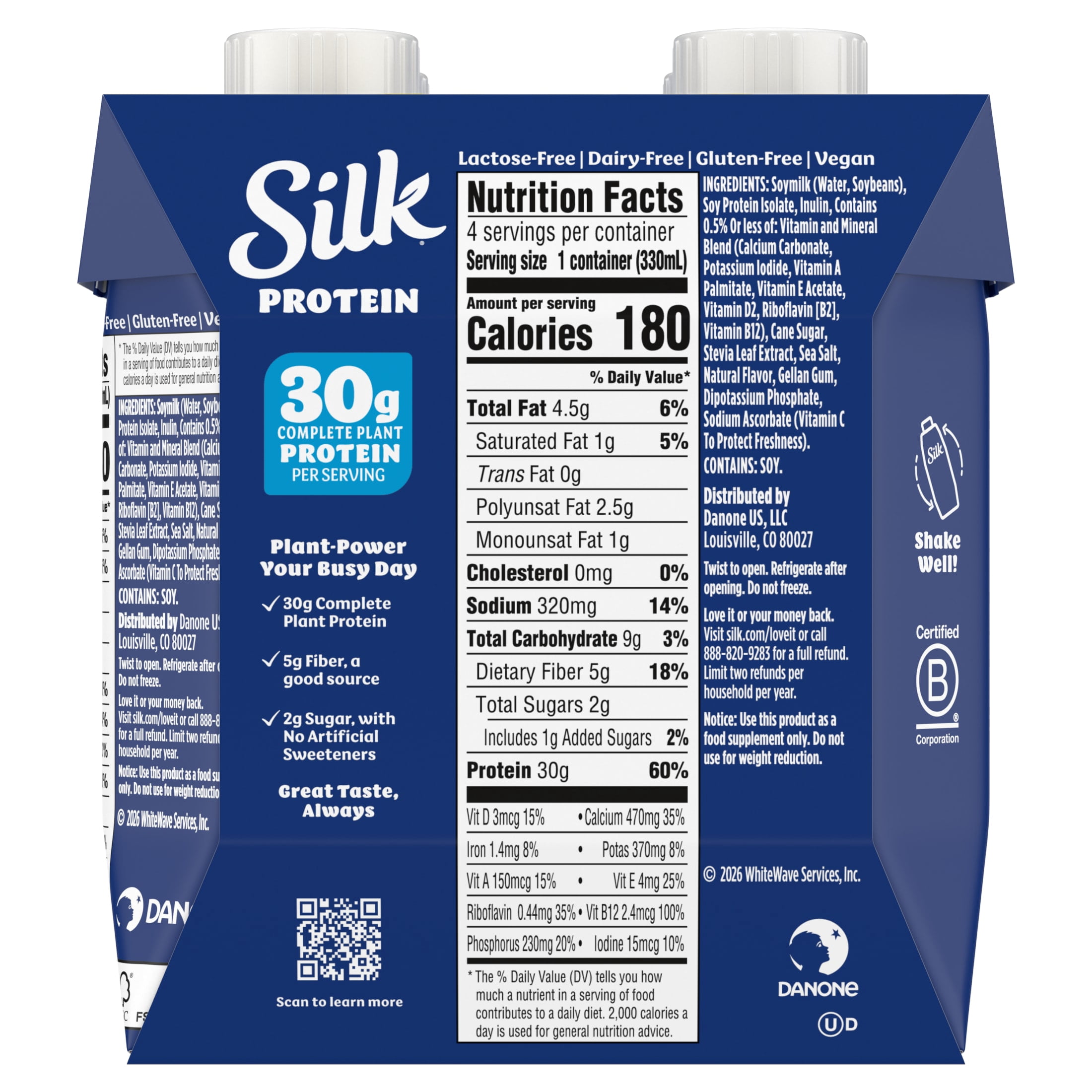 Silk Protein Shake, Shelf Stable, Vanilla, 11.15 fl oz, 4 Count​ Bottles