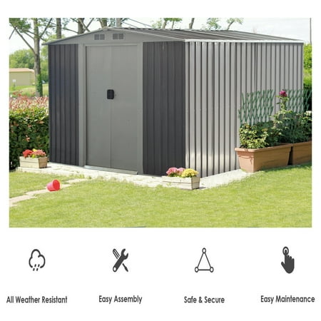 Costway 8.5x8.5FT Garden Storage Shed Tool House Sliding 