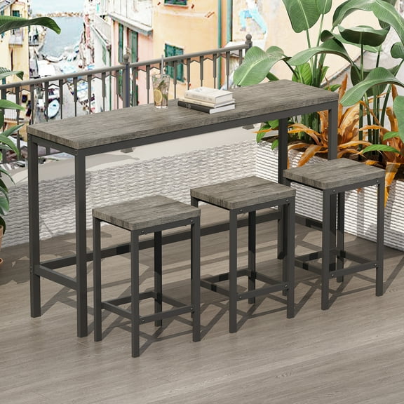 Long-lasting Dining Table With 3 Stools, Brown Gray Tone, Easy Assembly Instructions Modern , And Strong, Process
