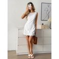 thumbnail image 3 of White Cotton Sleeveless A-Line Mini Dress With 3D Floral Embellishment, Casual Elegant Vacation Style, 3 of 6