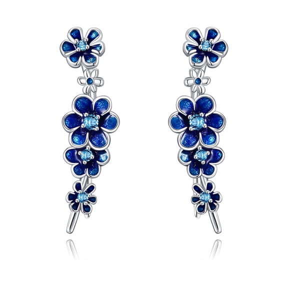 Blue Flower Ear Crawler Earrings 925 Sterling Silver Ear Climber Cuffs Earrings for Women Climber Jewelry